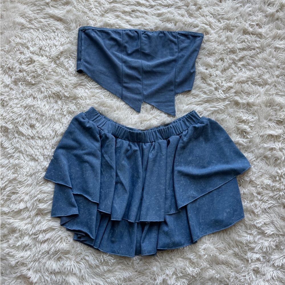 Chic Blue Two-Piece Skirt and Top Set